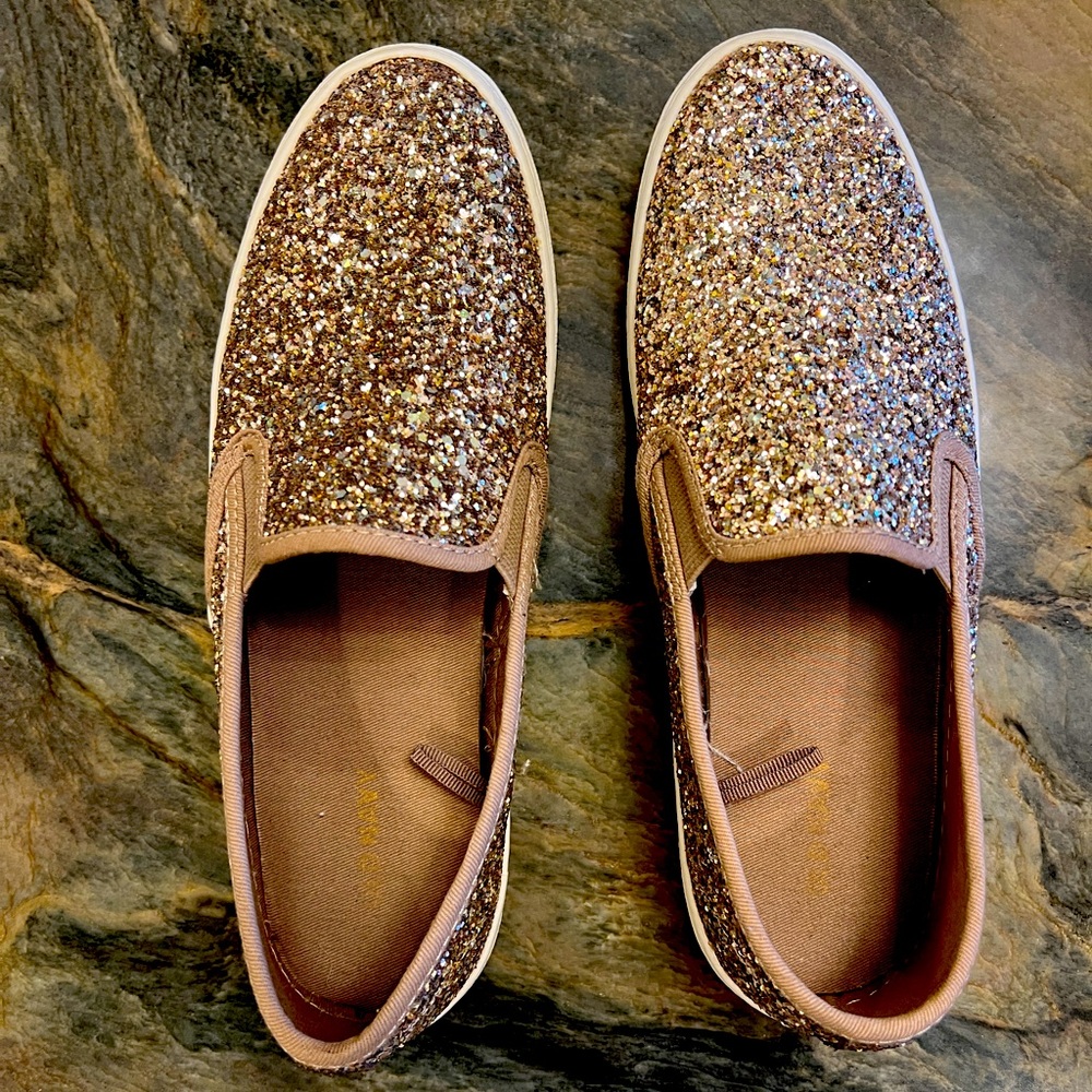 Old navy rose gold glitter slip on sneakers